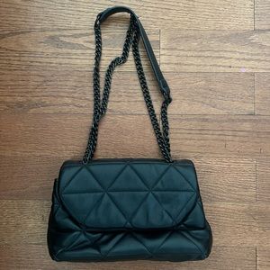 Black Quilted Flap Bag with Chain Strap